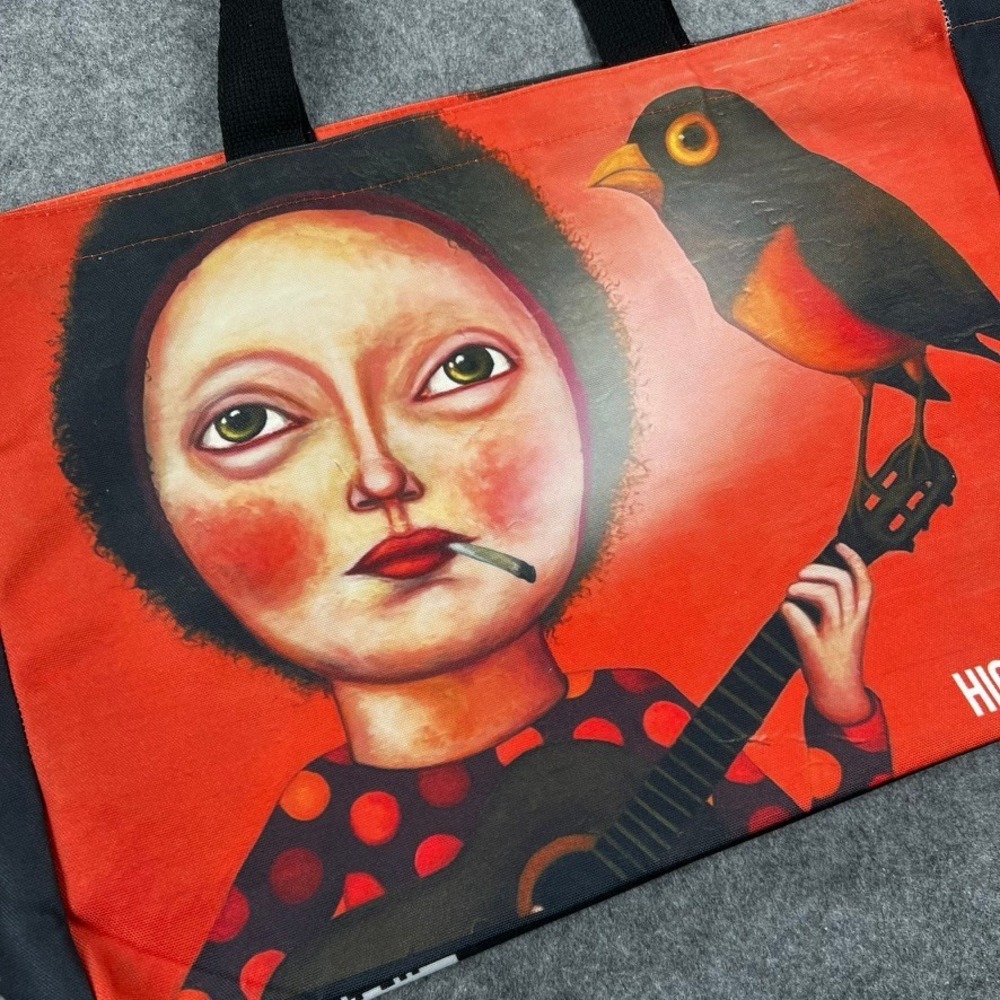 XLarge Tote Pop Surrealism High Art Gallery Danyelle Lakin "Toking Effort" NWOT